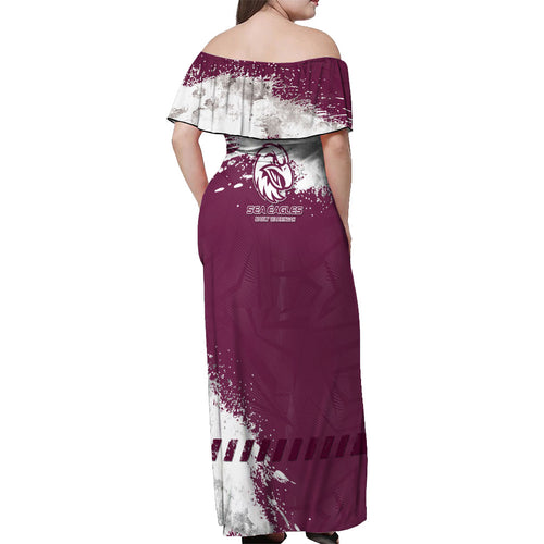 Personalised Manly Warringah Sea Eagles Rugby Off Shoulder Maxi Dress MAN Mascot - Sporty Splash Art Style