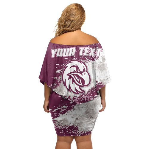 Personalised Manly Warringah Sea Eagles Rugby Off Shoulder Short Dress MAN Mascot - Sporty Splash Art Style