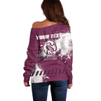 Personalised Manly Warringah Sea Eagles Rugby Off Shoulder Sweater MAN Mascot - Sporty Splash Art Style