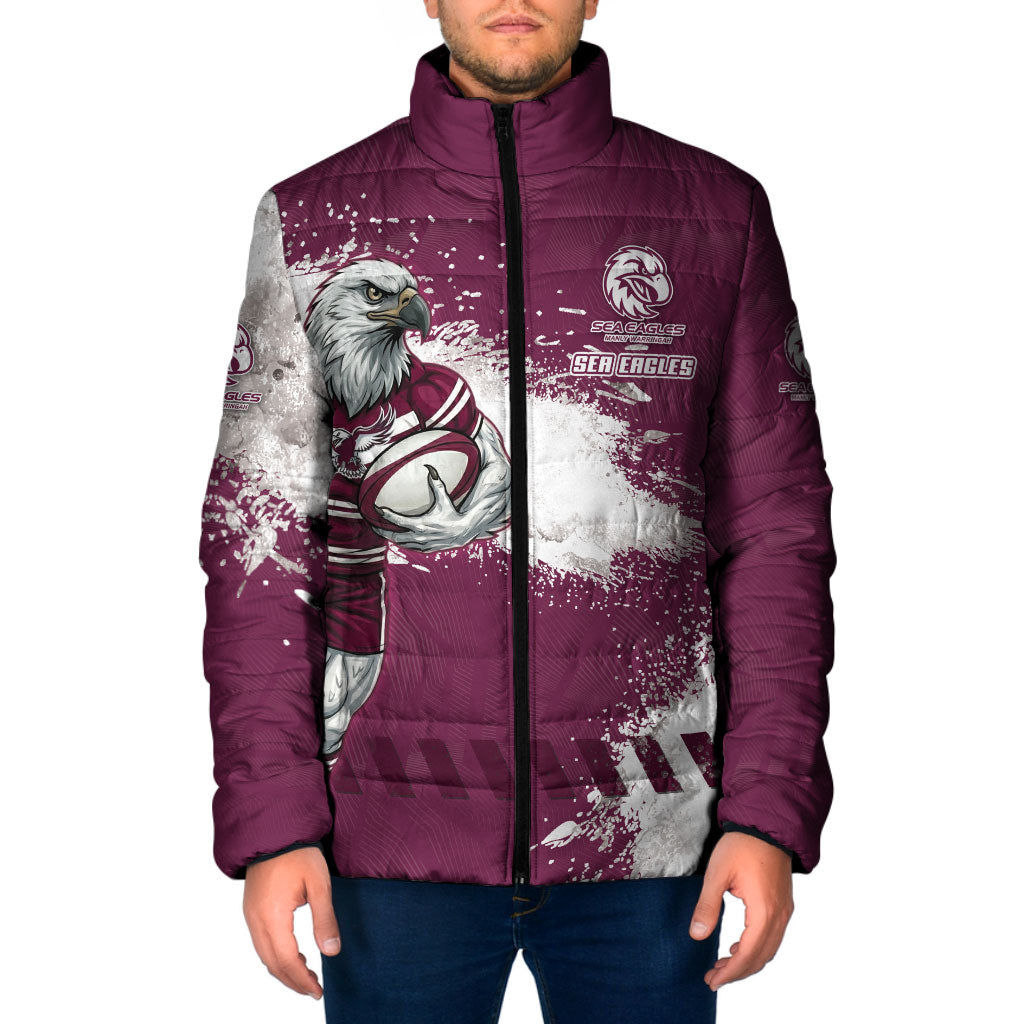 Personalised Manly Warringah Sea Eagles Rugby Padded Jacket MAN Mascot - Sporty Splash Art Style