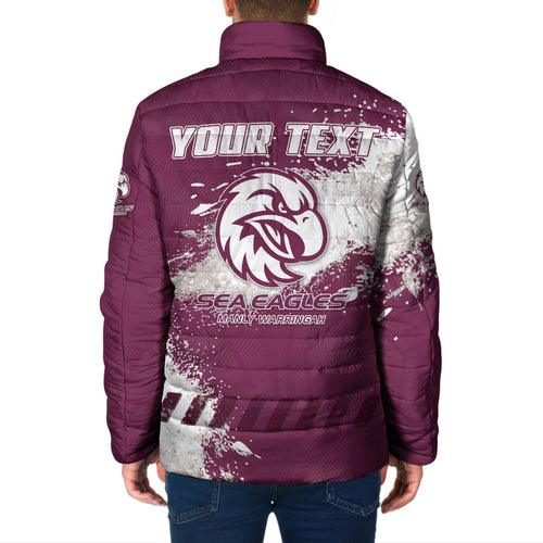 Personalised Manly Warringah Sea Eagles Rugby Padded Jacket MAN Mascot - Sporty Splash Art Style