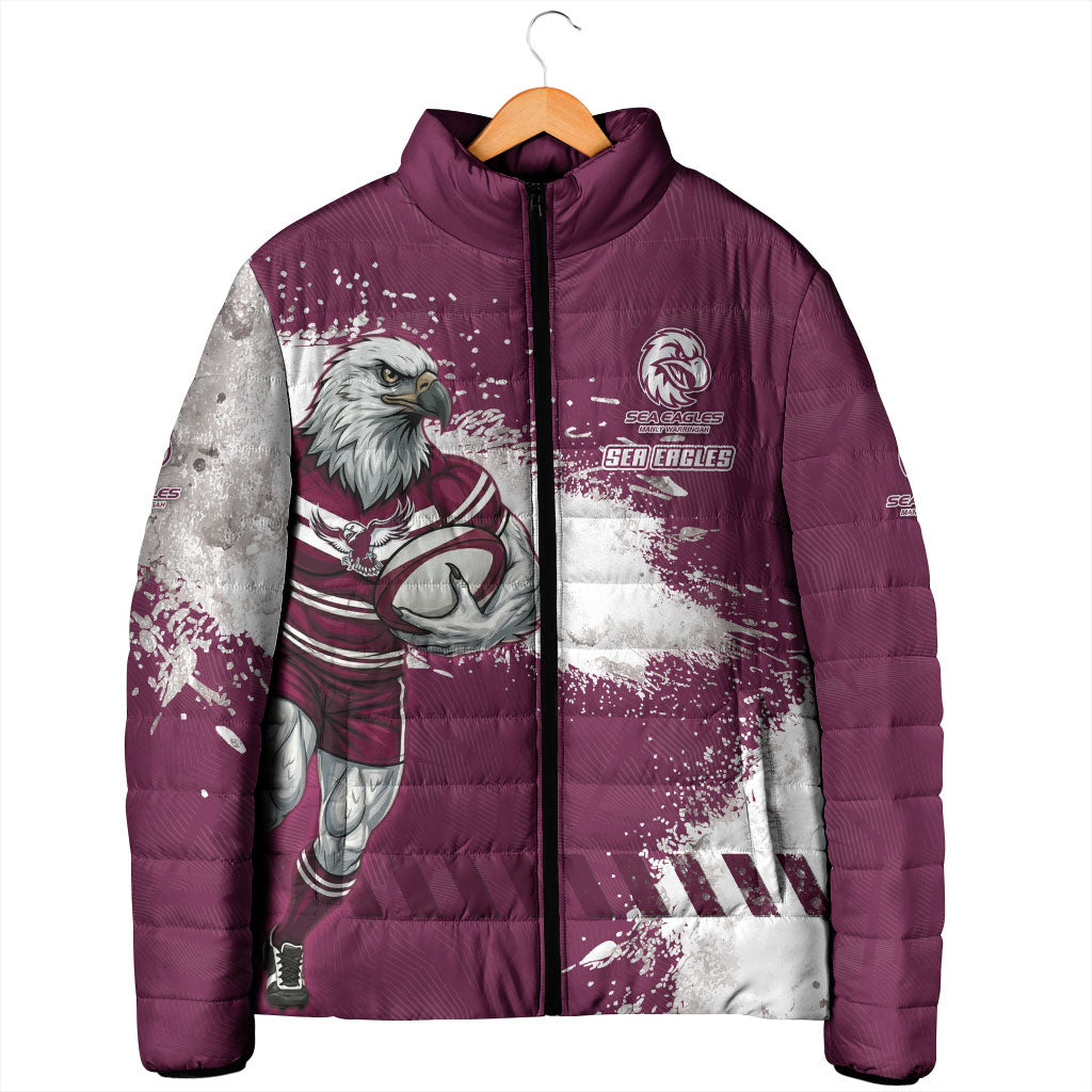 Personalised Manly Warringah Sea Eagles Rugby Padded Jacket MAN Mascot - Sporty Splash Art Style