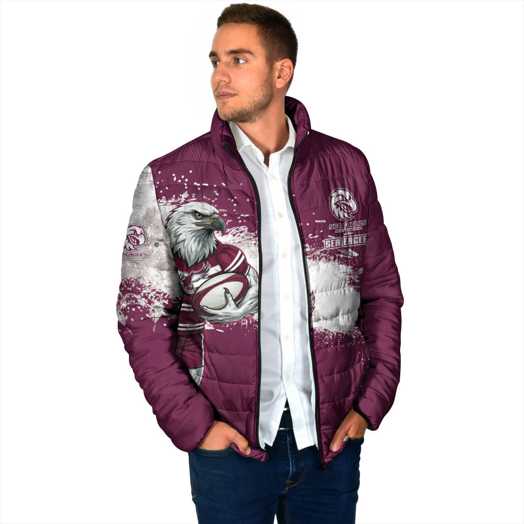 Personalised Manly Warringah Sea Eagles Rugby Padded Jacket MAN Mascot - Sporty Splash Art Style