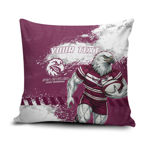 Personalised Manly Warringah Sea Eagles Rugby Pillow Cover MAN Mascot - Sporty Splash Art Style