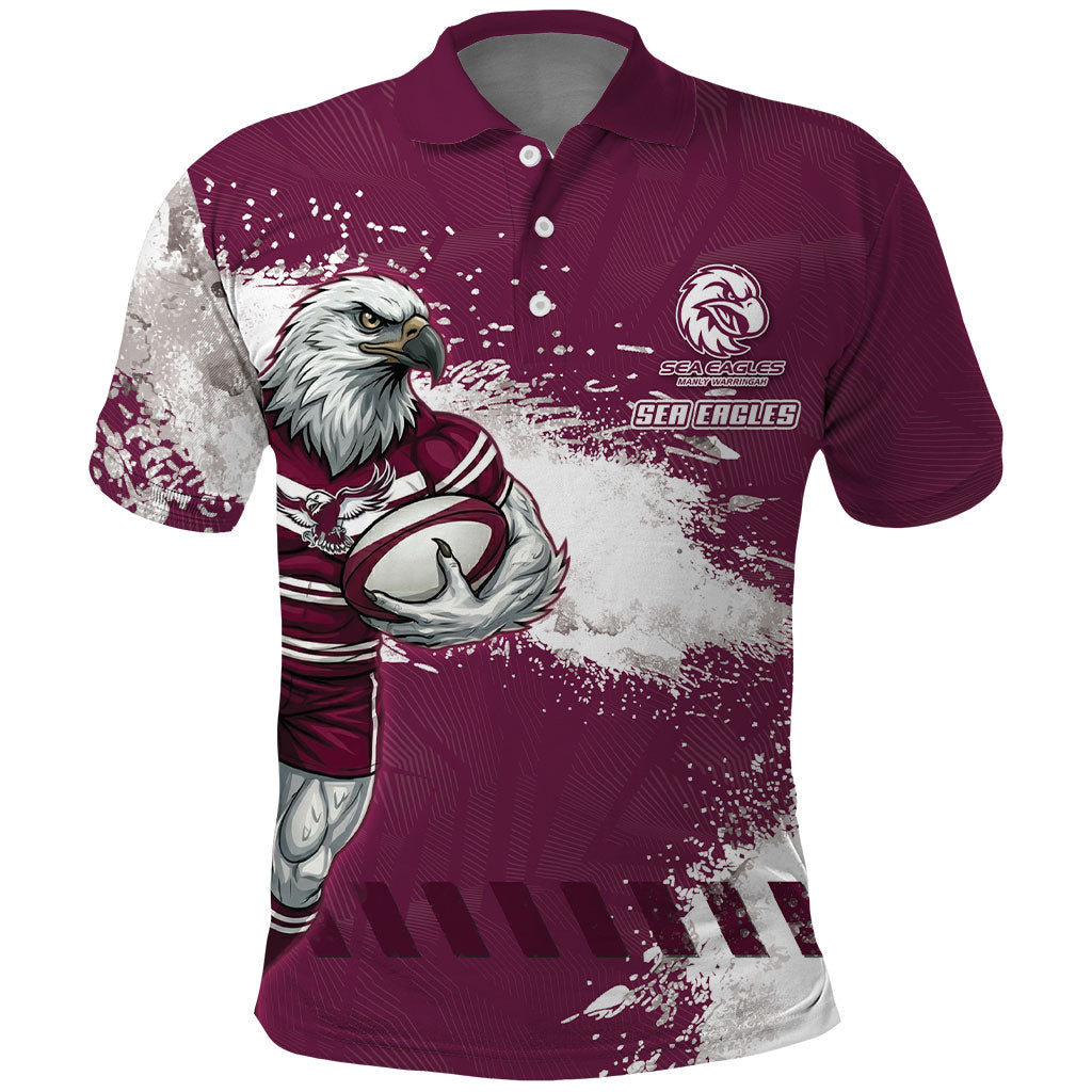 Personalised Manly Warringah Sea Eagles Rugby Polo Shirt MAN Mascot - Sporty Splash Art Style