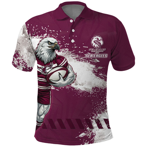 Personalised Manly Warringah Sea Eagles Rugby Polo Shirt MAN Mascot - Sporty Splash Art Style