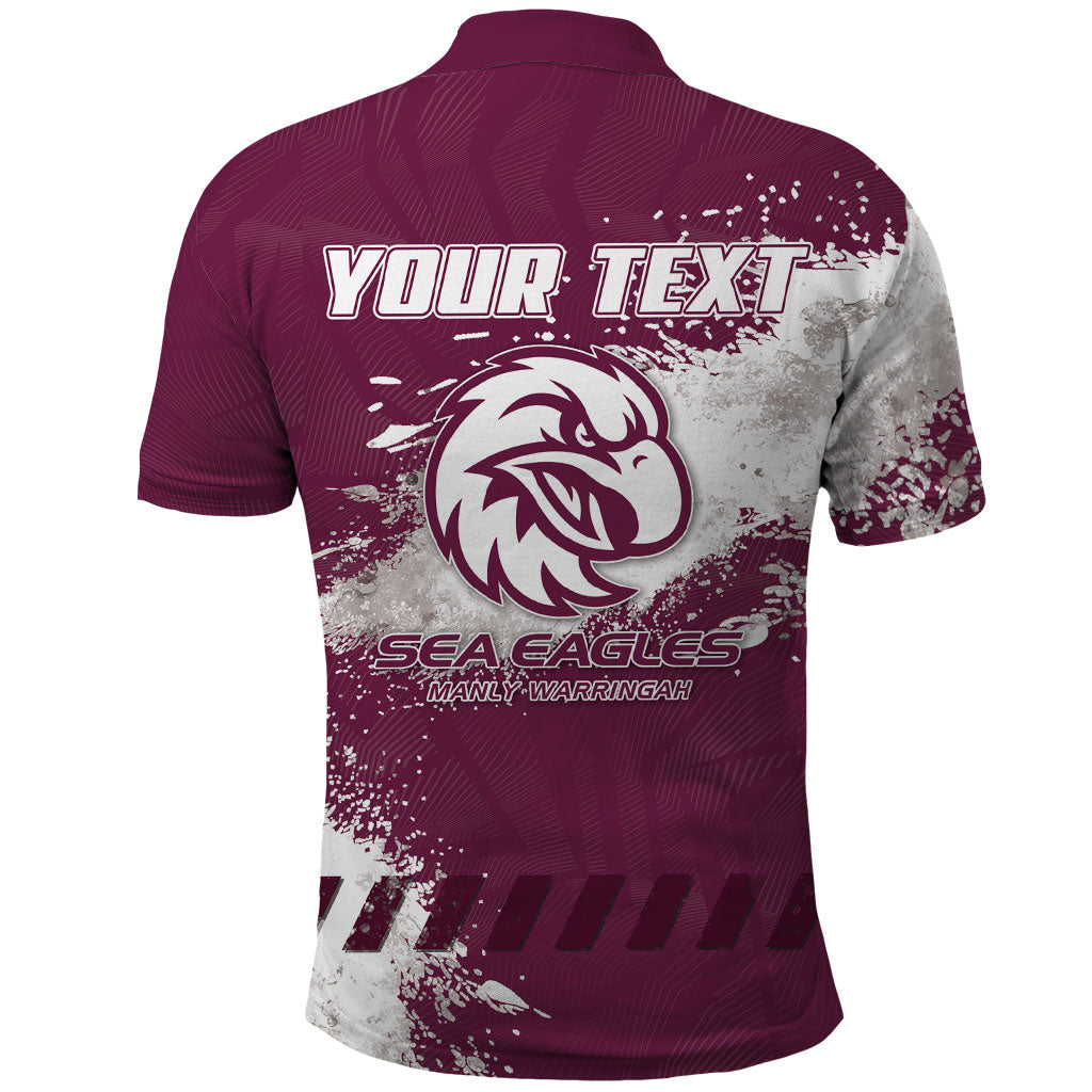 Personalised Manly Warringah Sea Eagles Rugby Polo Shirt MAN Mascot - Sporty Splash Art Style