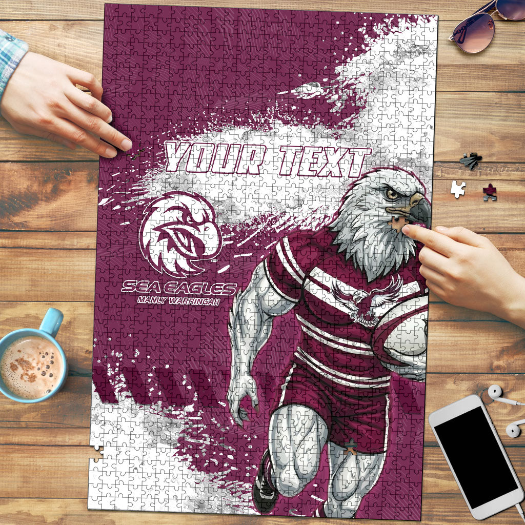 Personalised Manly Warringah Sea Eagles Rugby Puzzle MAN Mascot - Sporty Splash Art Style