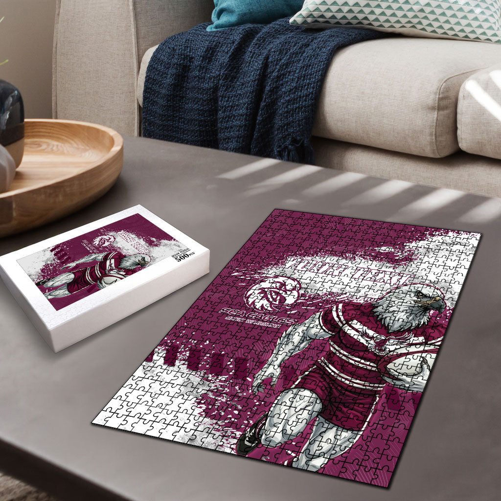 Personalised Manly Warringah Sea Eagles Rugby Puzzle MAN Mascot - Sporty Splash Art Style