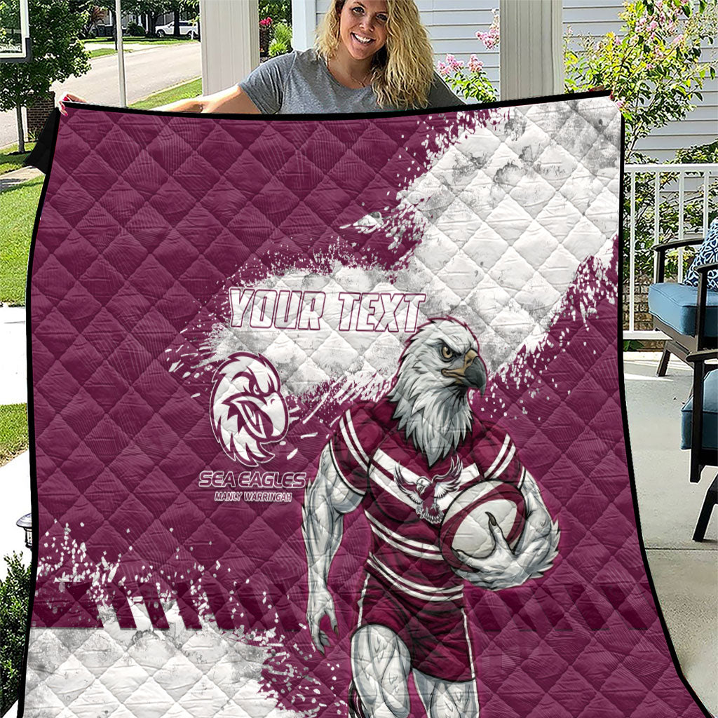 Personalised Manly Warringah Sea Eagles Rugby Quilt MAN Mascot - Sporty Splash Art Style
