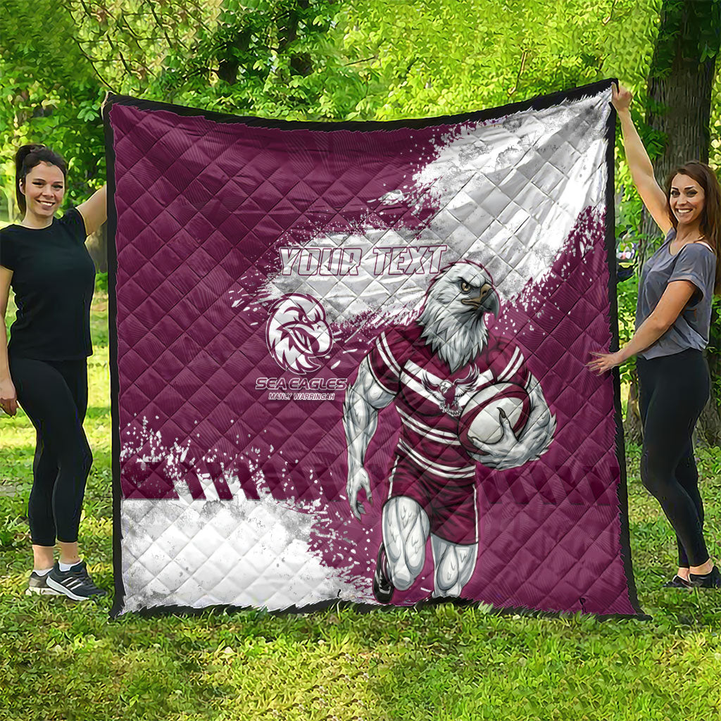 Personalised Manly Warringah Sea Eagles Rugby Quilt MAN Mascot - Sporty Splash Art Style