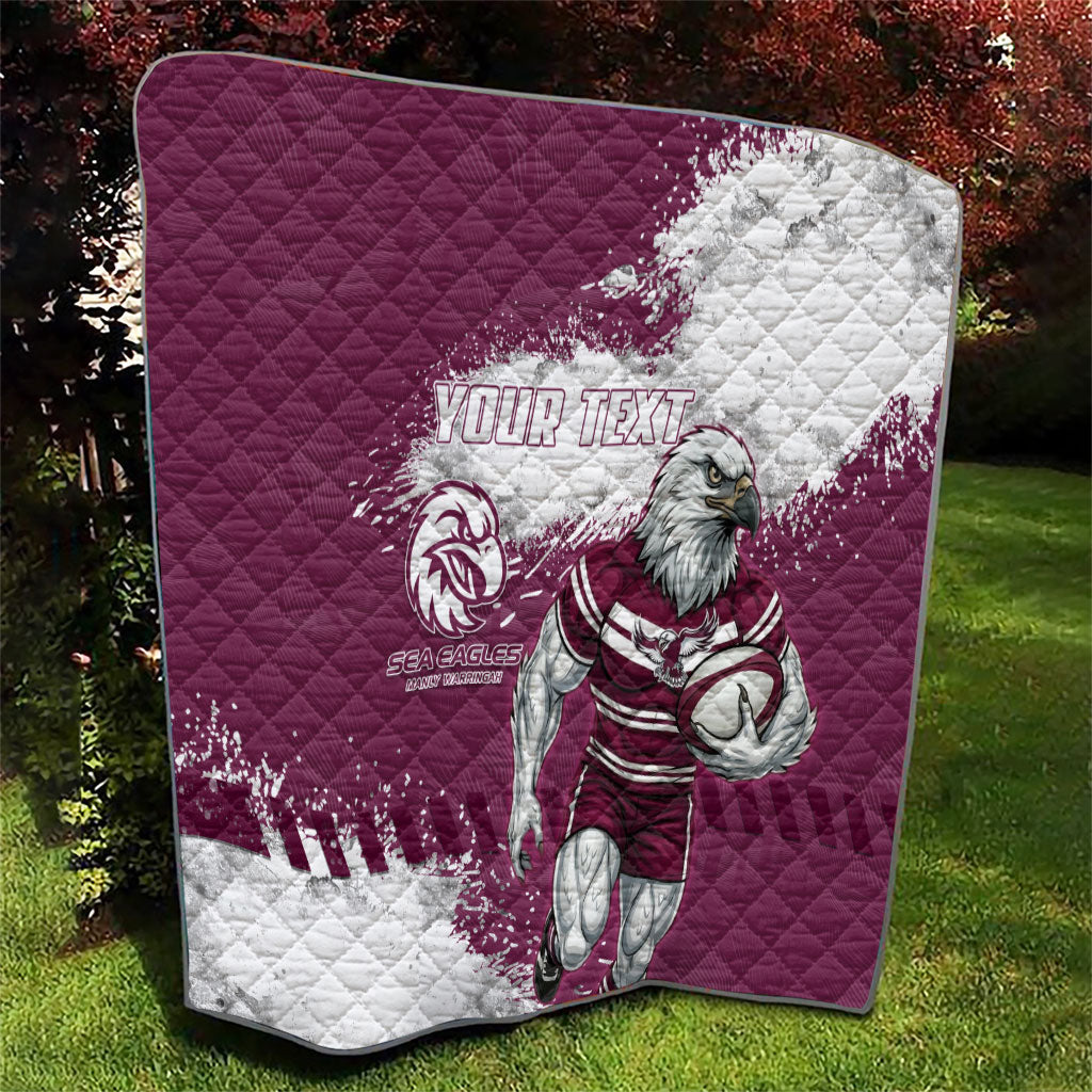 Personalised Manly Warringah Sea Eagles Rugby Quilt MAN Mascot - Sporty Splash Art Style