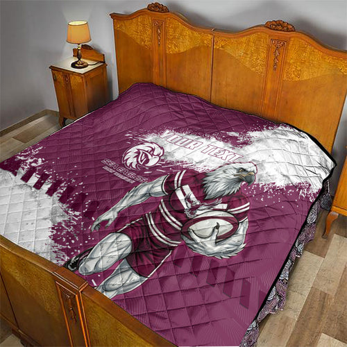 Personalised Manly Warringah Sea Eagles Rugby Quilt MAN Mascot - Sporty Splash Art Style
