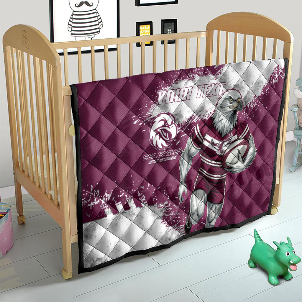 Personalised Manly Warringah Sea Eagles Rugby Quilt MAN Mascot - Sporty Splash Art Style