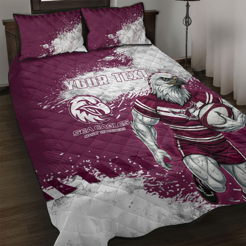 Personalised Manly Warringah Sea Eagles Rugby Quilt Bed Set MAN Mascot - Sporty Splash Art Style