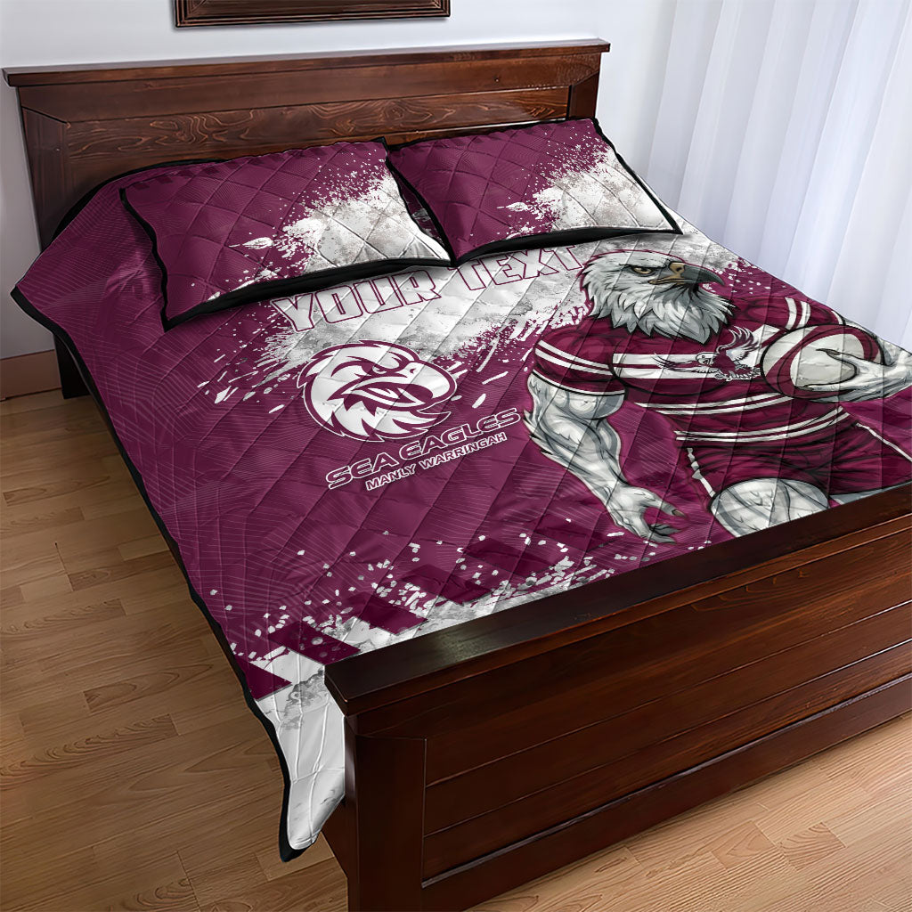 Personalised Manly Warringah Sea Eagles Rugby Quilt Bed Set MAN Mascot - Sporty Splash Art Style