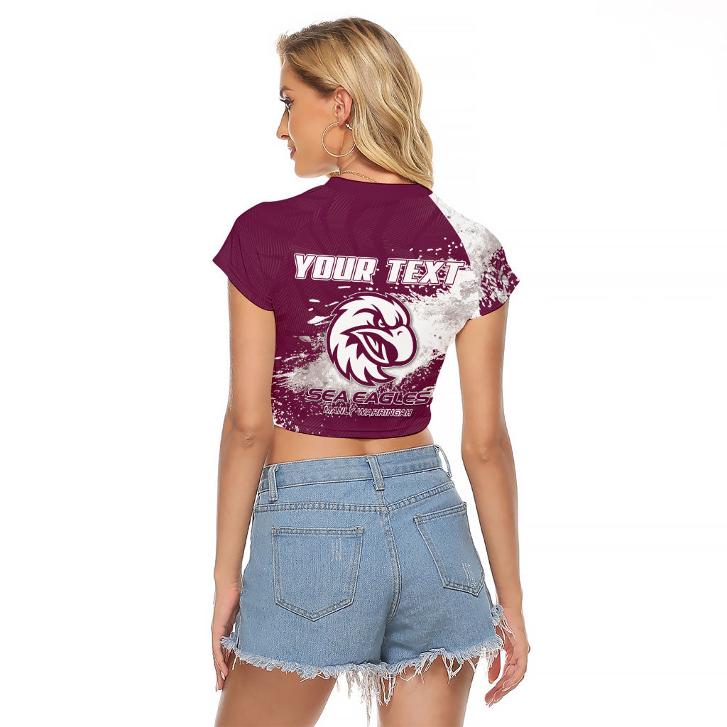Personalised Manly Warringah Sea Eagles Rugby Raglan Cropped T Shirt MAN Mascot - Sporty Splash Art Style