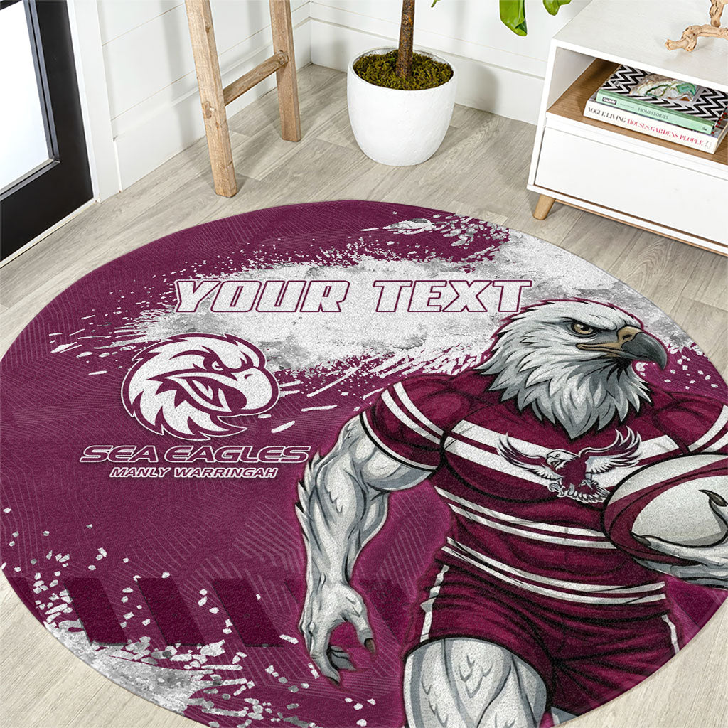 Personalised Manly Warringah Sea Eagles Rugby Round Carpet MAN Mascot - Sporty Splash Art Style