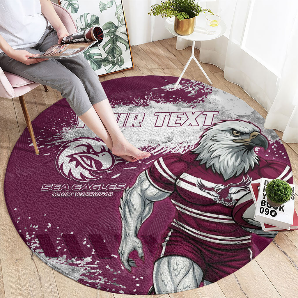 Personalised Manly Warringah Sea Eagles Rugby Round Carpet MAN Mascot - Sporty Splash Art Style