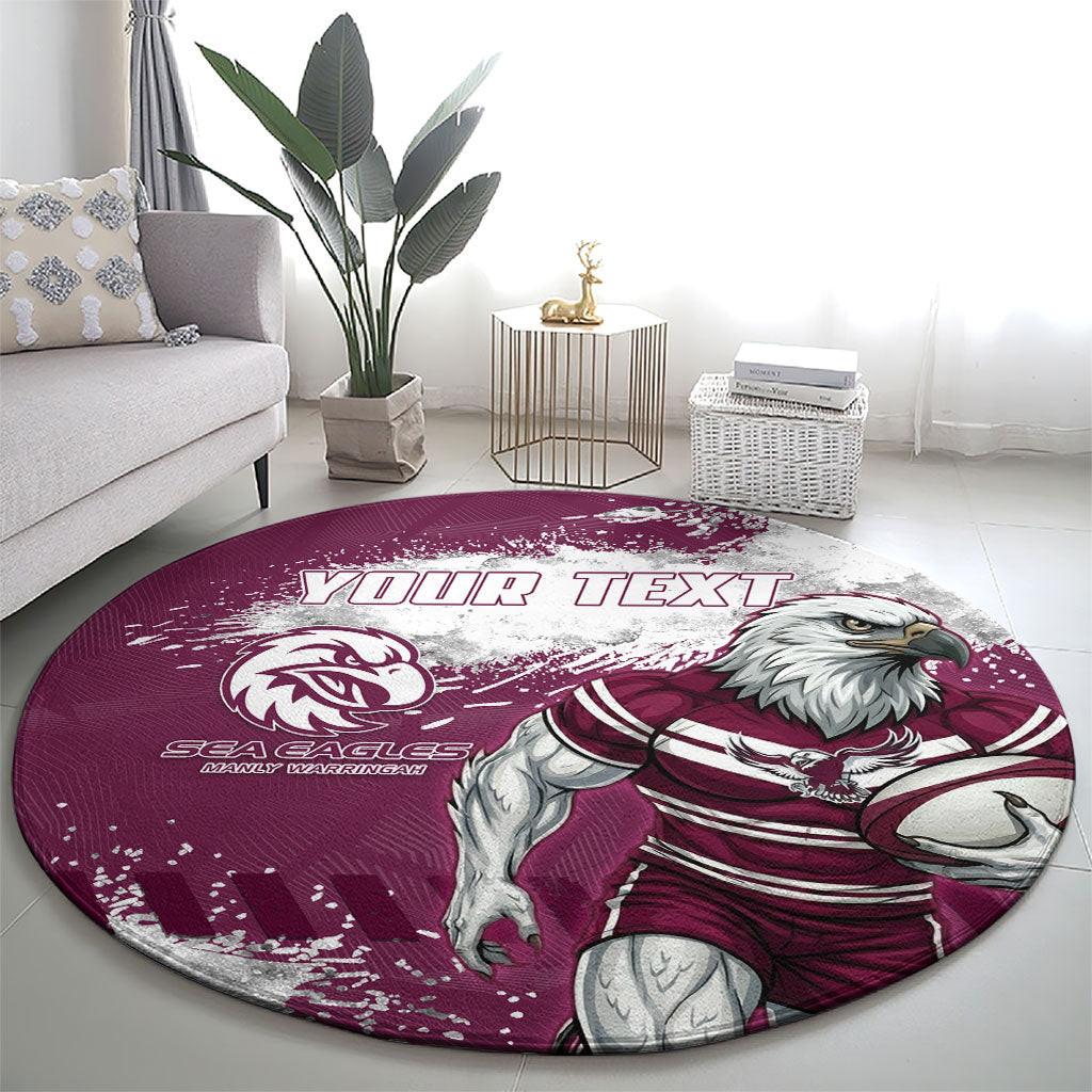 Personalised Manly Warringah Sea Eagles Rugby Round Carpet MAN Mascot - Sporty Splash Art Style