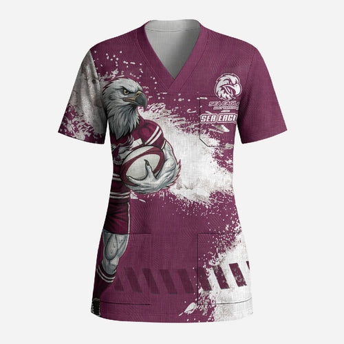 Personalised Manly Warringah Sea Eagles Rugby Scrub Top MAN Mascot - Sporty Splash Art Style