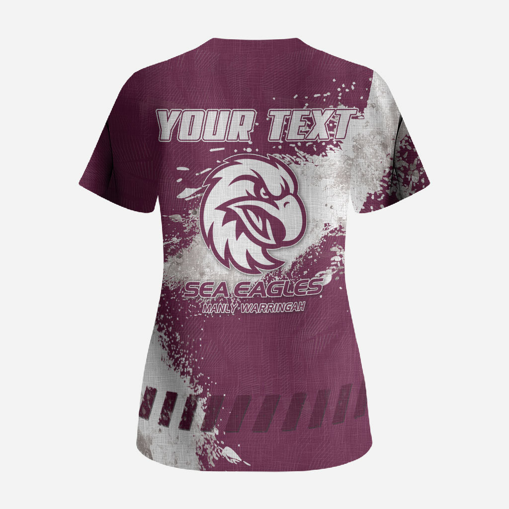 Personalised Manly Warringah Sea Eagles Rugby Scrub Top MAN Mascot - Sporty Splash Art Style
