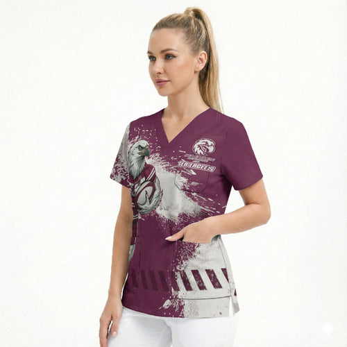 Personalised Manly Warringah Sea Eagles Rugby Scrub Top MAN Mascot - Sporty Splash Art Style