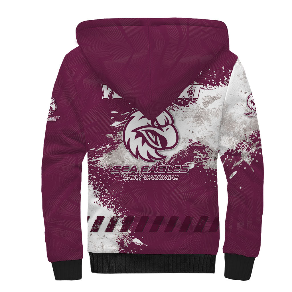 Personalised Manly Warringah Sea Eagles Rugby Sherpa Hoodie MAN Mascot - Sporty Splash Art Style