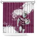 Personalised Manly Warringah Sea Eagles Rugby Shower Curtain MAN Mascot - Sporty Splash Art Style
