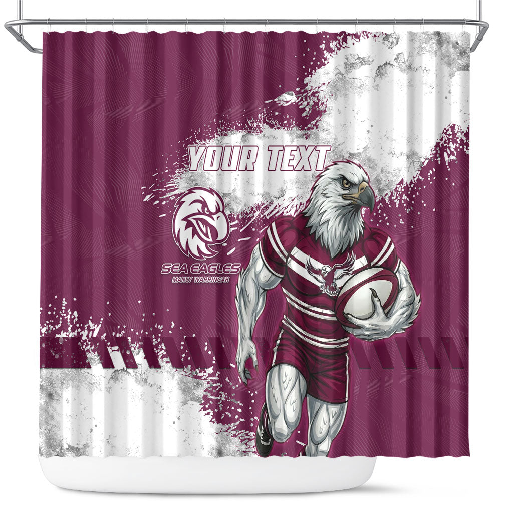 Personalised Manly Warringah Sea Eagles Rugby Shower Curtain MAN Mascot - Sporty Splash Art Style