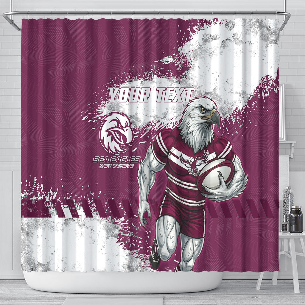 Personalised Manly Warringah Sea Eagles Rugby Shower Curtain MAN Mascot - Sporty Splash Art Style
