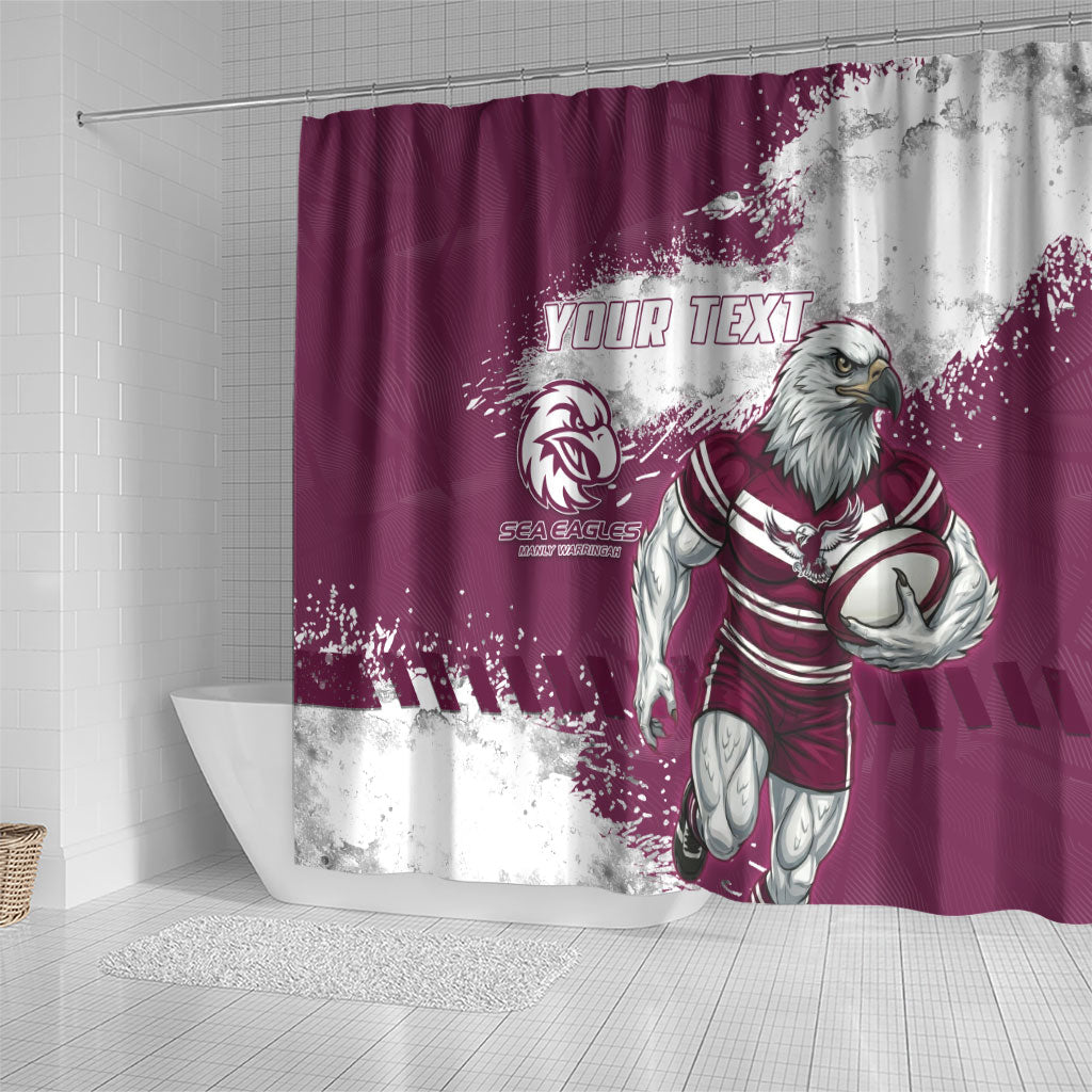 Personalised Manly Warringah Sea Eagles Rugby Shower Curtain MAN Mascot - Sporty Splash Art Style