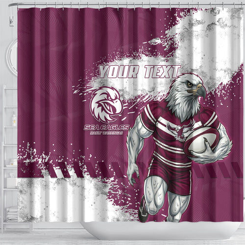 Personalised Manly Warringah Sea Eagles Rugby Shower Curtain MAN Mascot - Sporty Splash Art Style