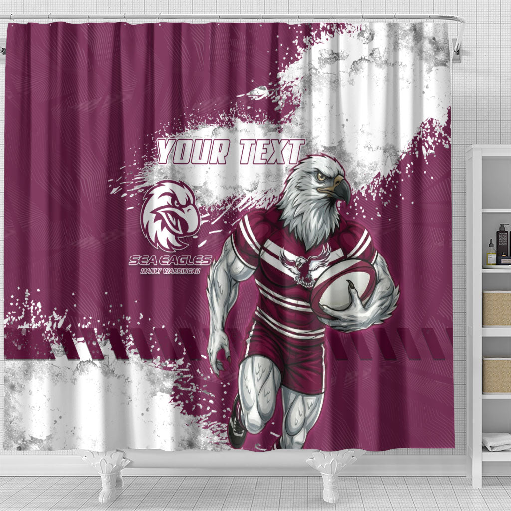 Personalised Manly Warringah Sea Eagles Rugby Shower Curtain MAN Mascot - Sporty Splash Art Style
