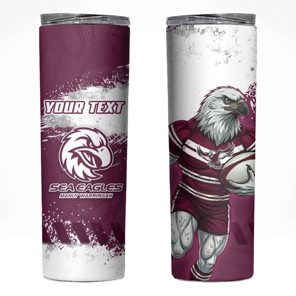 Personalised Manly Warringah Sea Eagles Rugby Skinny Tumbler MAN Mascot - Sporty Splash Art Style