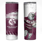 Personalised Manly Warringah Sea Eagles Rugby Skinny Tumbler MAN Mascot - Sporty Splash Art Style