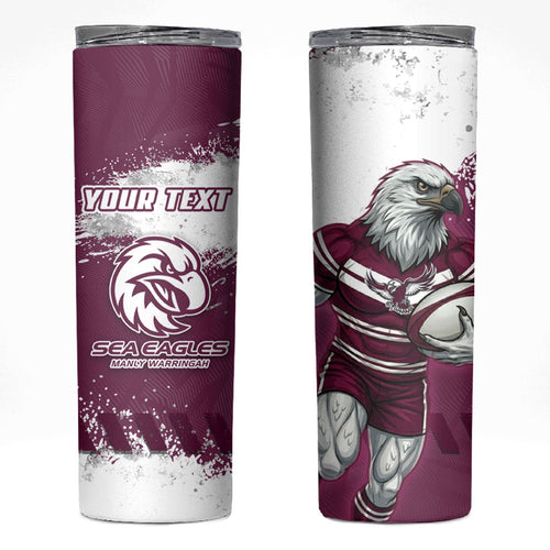 Personalised Manly Warringah Sea Eagles Rugby Skinny Tumbler MAN Mascot - Sporty Splash Art Style
