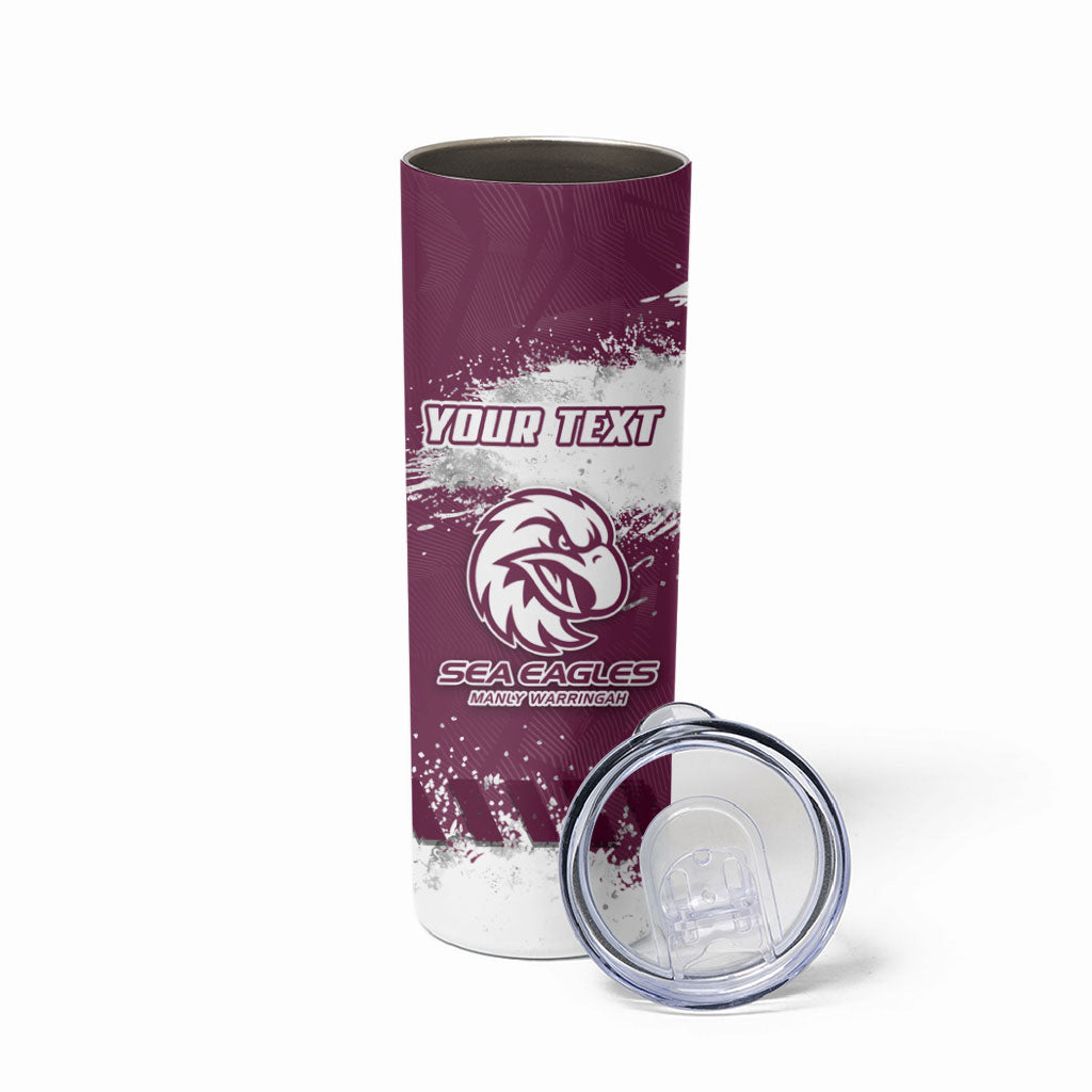 Personalised Manly Warringah Sea Eagles Rugby Skinny Tumbler MAN Mascot - Sporty Splash Art Style