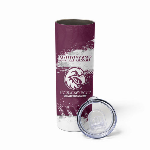 Personalised Manly Warringah Sea Eagles Rugby Skinny Tumbler MAN Mascot - Sporty Splash Art Style