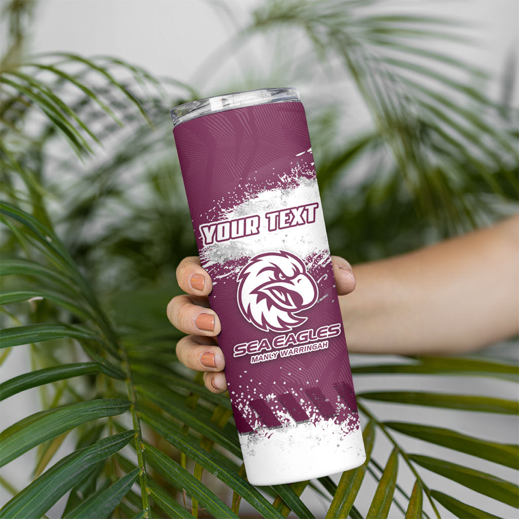 Personalised Manly Warringah Sea Eagles Rugby Skinny Tumbler MAN Mascot - Sporty Splash Art Style