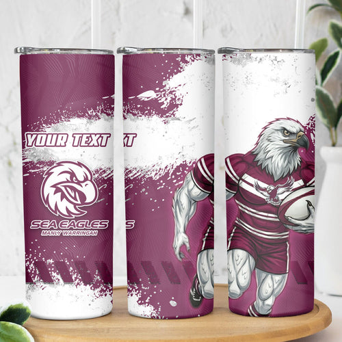 Personalised Manly Warringah Sea Eagles Rugby Skinny Tumbler MAN Mascot - Sporty Splash Art Style