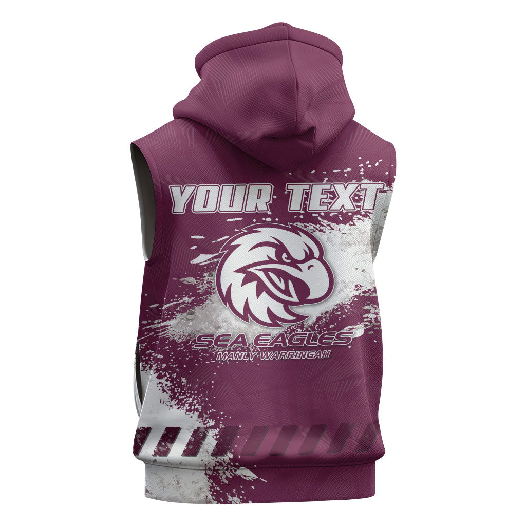 Personalised Manly Warringah Sea Eagles Rugby Sleeveless Hoodie MAN Mascot - Sporty Splash Art Style