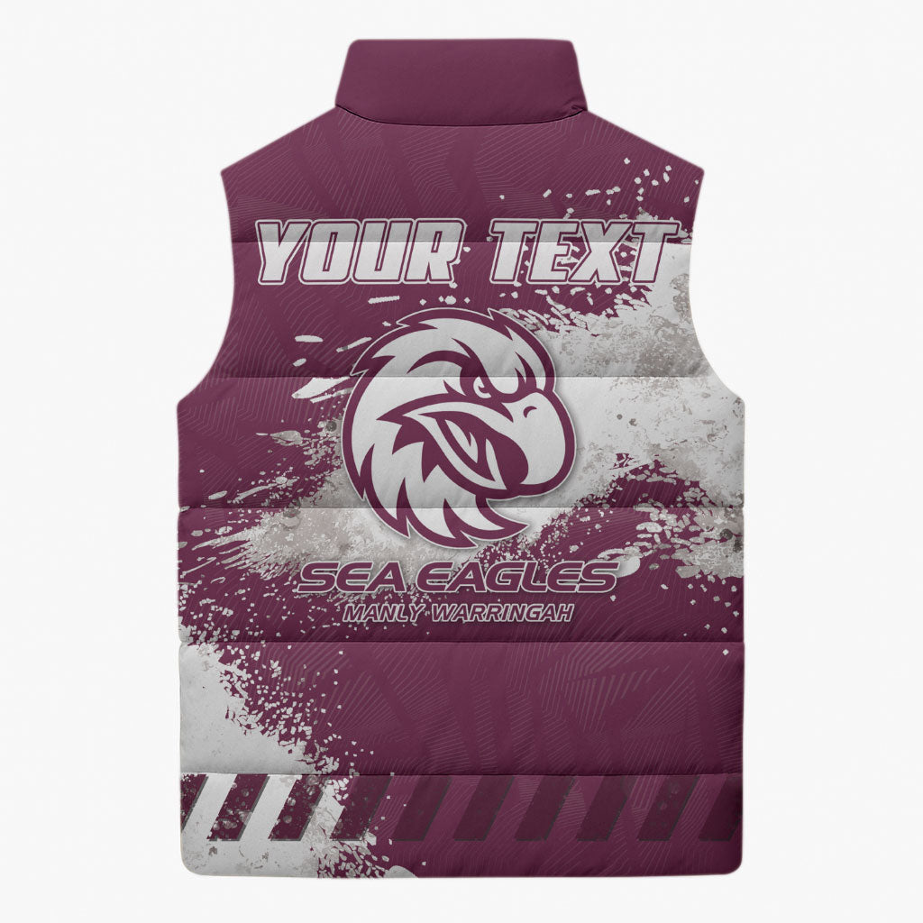 Personalised Manly Warringah Sea Eagles Rugby Sleeveless Puffer Jacket MAN Mascot - Sporty Splash Art Style