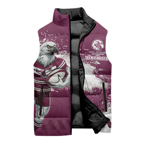 Personalised Manly Warringah Sea Eagles Rugby Sleeveless Puffer Jacket MAN Mascot - Sporty Splash Art Style