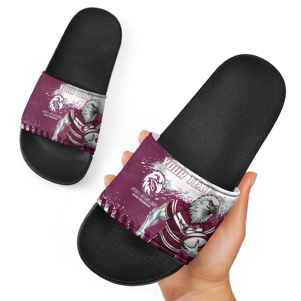 Personalised Manly Warringah Sea Eagles Rugby Slide Sandals MAN Mascot - Sporty Splash Art Style