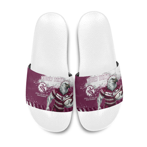Personalised Manly Warringah Sea Eagles Rugby Slide Sandals MAN Mascot - Sporty Splash Art Style
