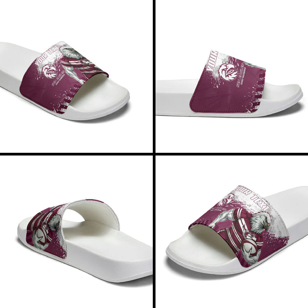Personalised Manly Warringah Sea Eagles Rugby Slide Sandals MAN Mascot - Sporty Splash Art Style