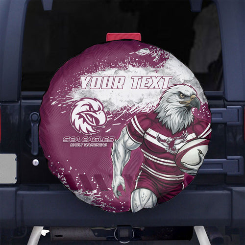Personalised Manly Warringah Sea Eagles Rugby Spare Tire Cover MAN Mascot - Sporty Splash Art Style