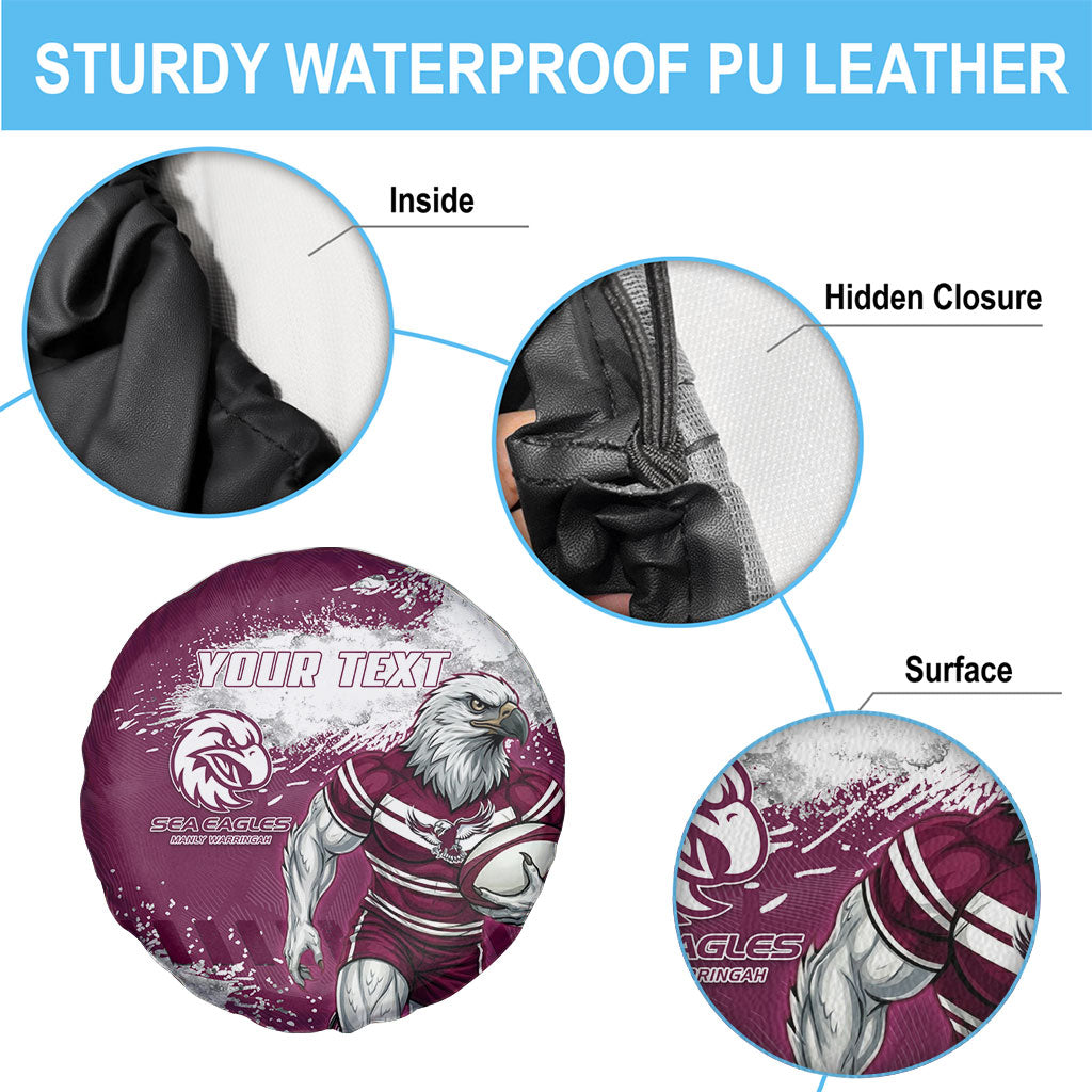 Personalised Manly Warringah Sea Eagles Rugby Spare Tire Cover MAN Mascot - Sporty Splash Art Style