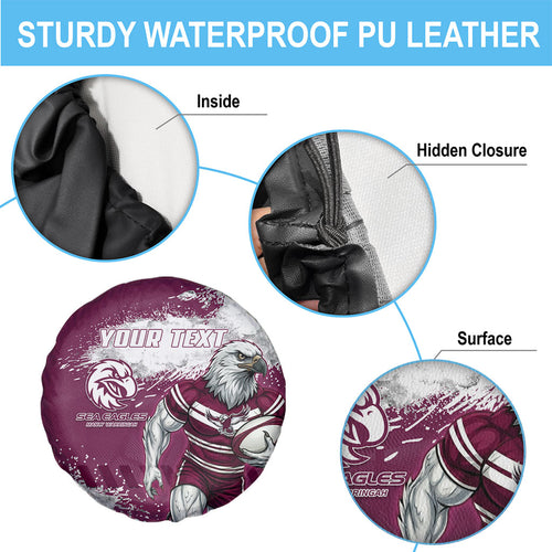 Personalised Manly Warringah Sea Eagles Rugby Spare Tire Cover MAN Mascot - Sporty Splash Art Style